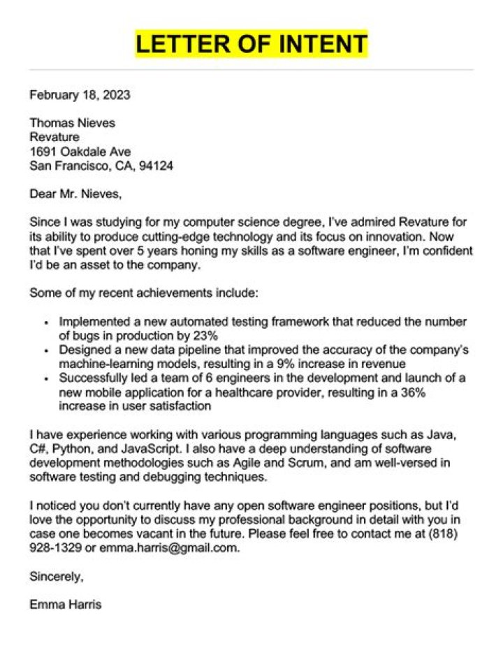 How do I write a letter of intent for a job?