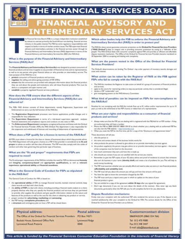 What does the Financial Services Board do?