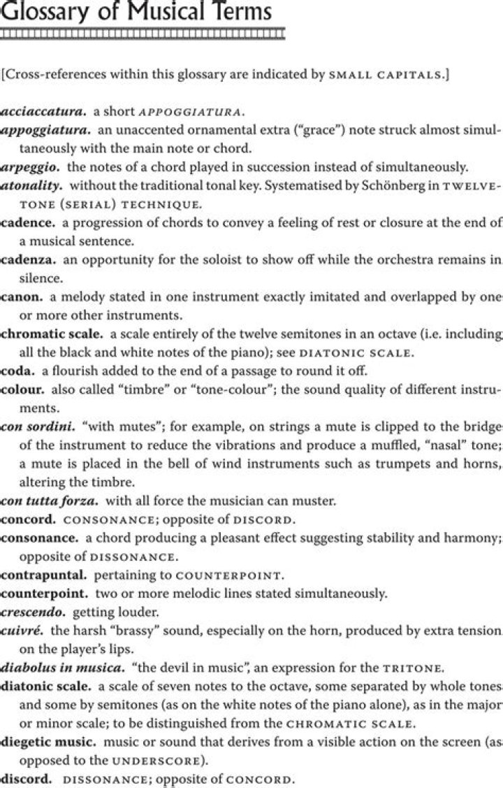 What is the glossary of music?