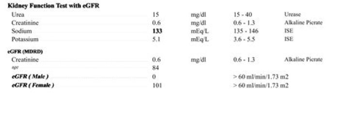 What is the normal range for eGFR in blood tests?