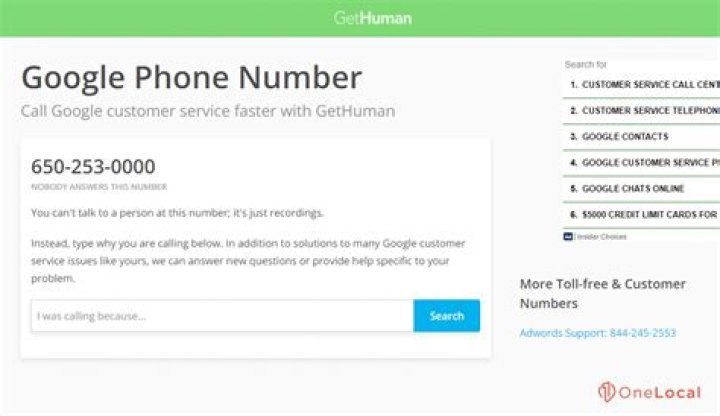 What is the phone number for Google customer service?